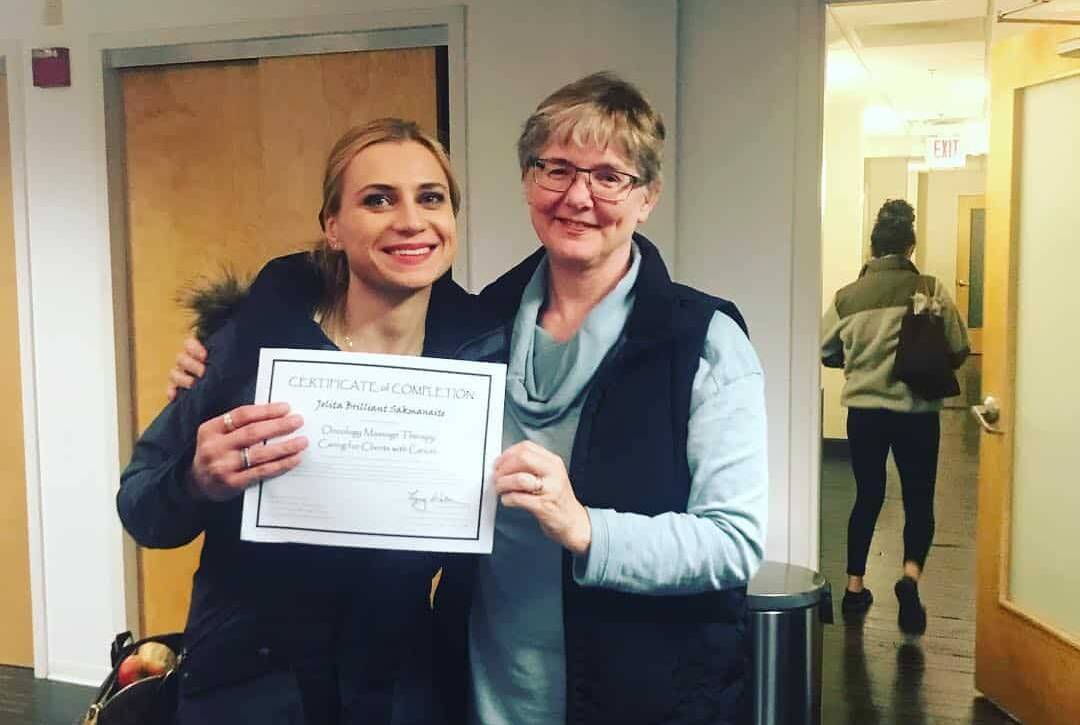 Jolita with her Oncology Massage Therapy Certification