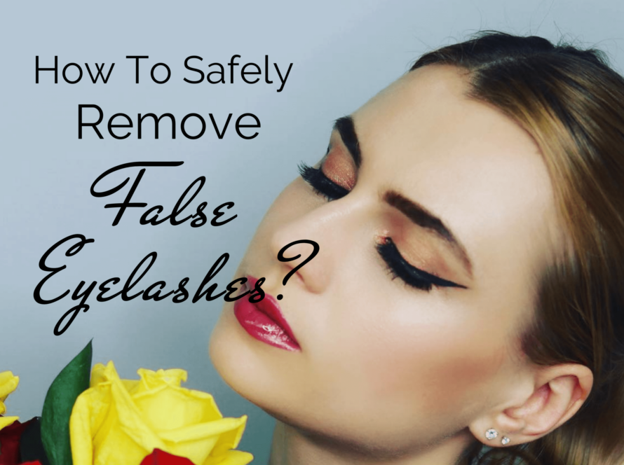 a girl with beautiful lashes with yellow flowers near her face: text: how to safely remove false eyelashes
