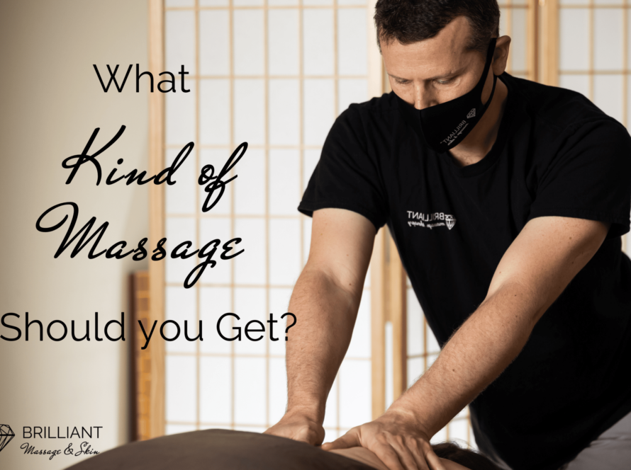 man in black shirt giving a massage to a client: text: what kind of massage should you get?
