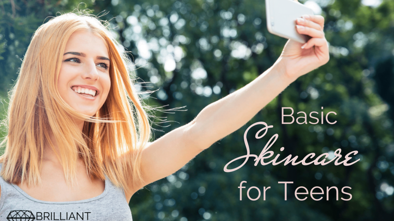 teenage girl having a s basic skincare for teenselfie: text: