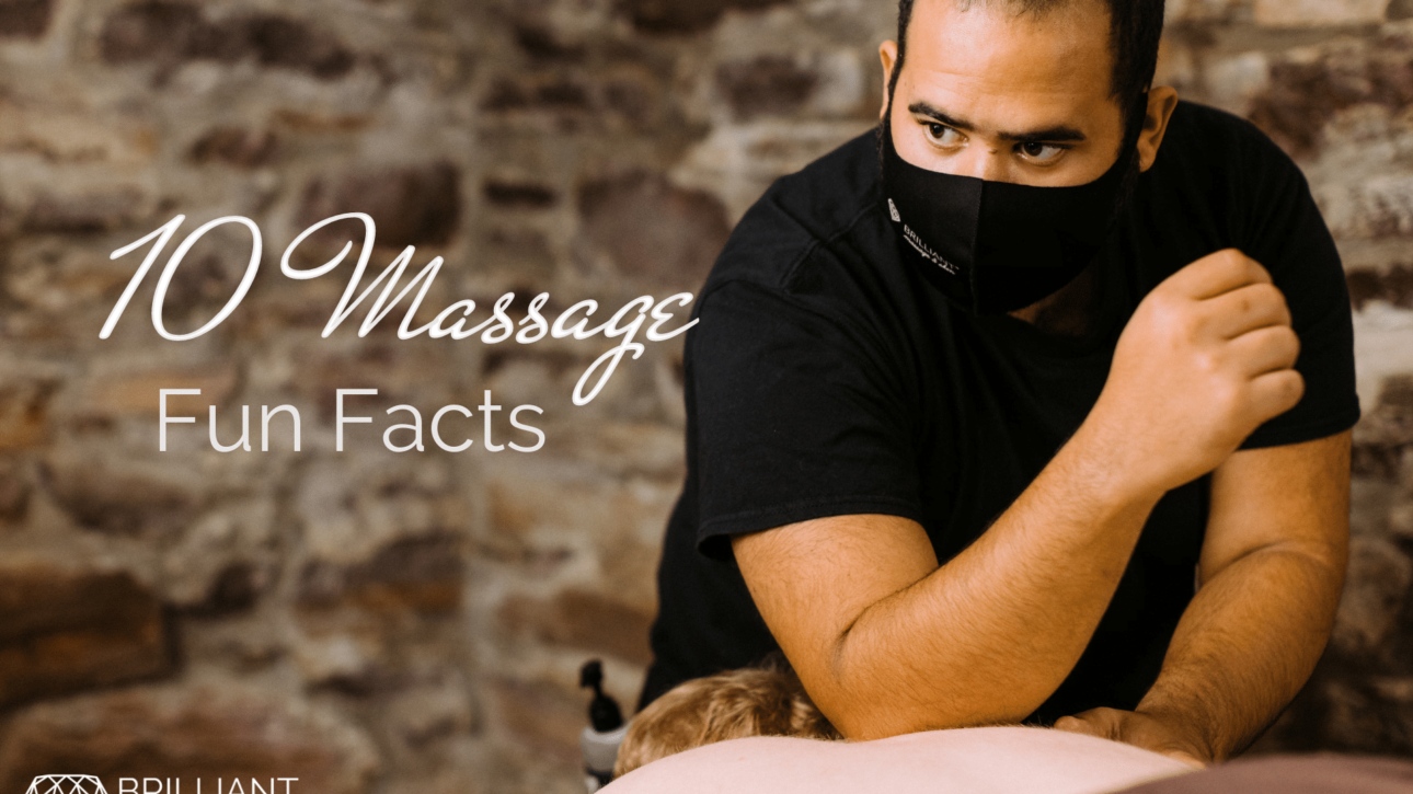 a masseur giving a back massage: text: 10 massage fun facts