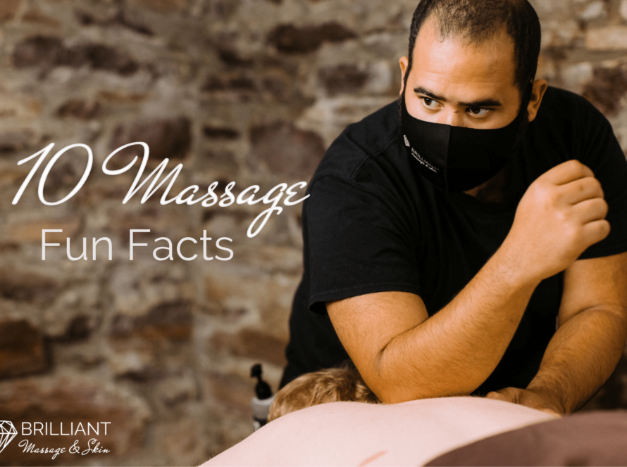 a masseur giving a back massage: text: 10 massage fun facts