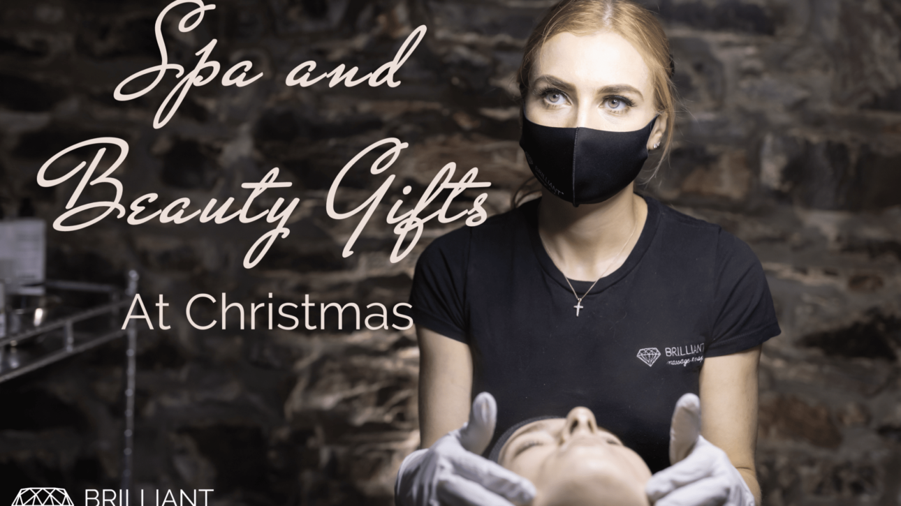 a guy having a facial; text spa and beauty gift at Christmas