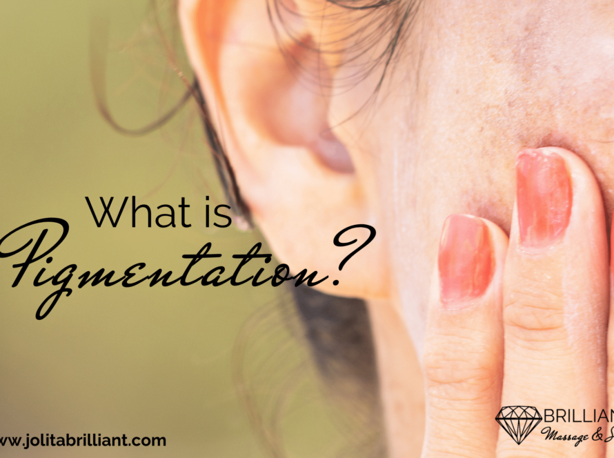 hands with red fingernails holding a cheek with light skin pigmentation: text: what is pigmentation?