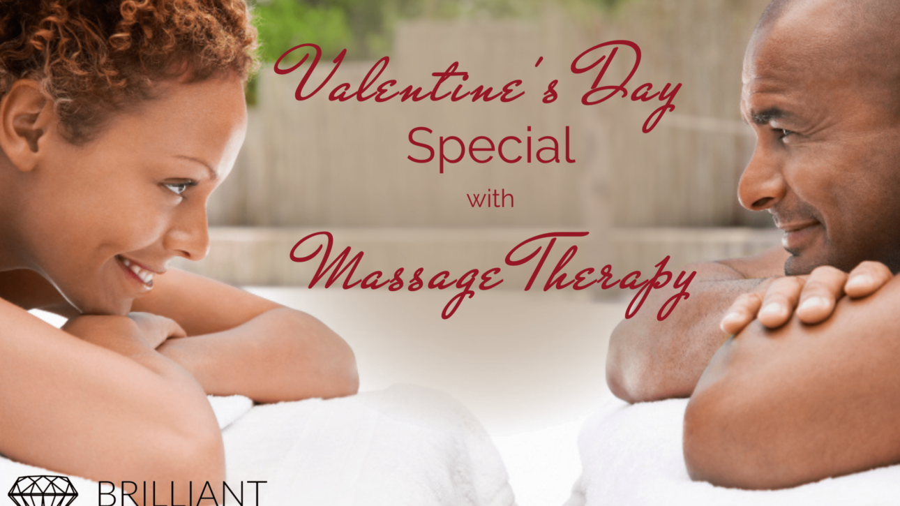 couple having a massage; text; Valentine's day special with massage treatment