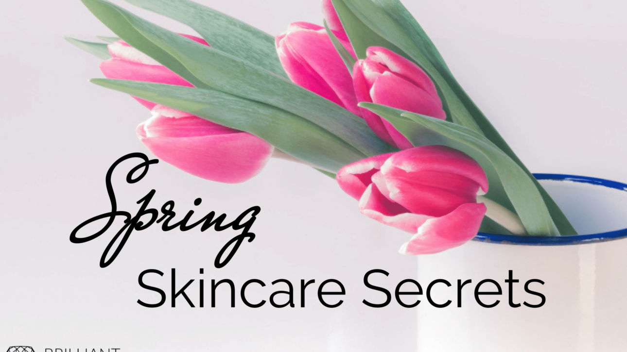pink tulips on a tin can: text: spring skincare secrets