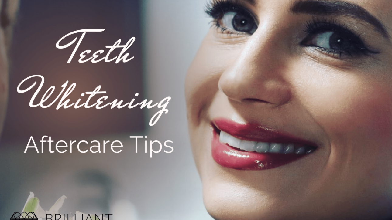 Girl with a beautiful smile: text: Teeth whitening aftercare tips