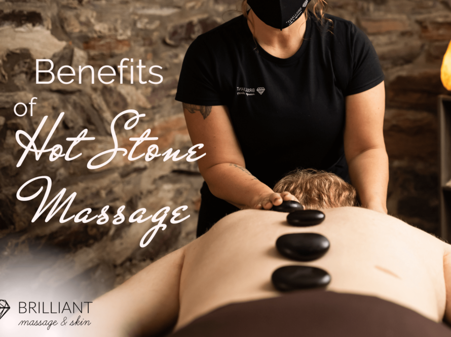 having a hot stone massage: text: benefits of hot stone massage