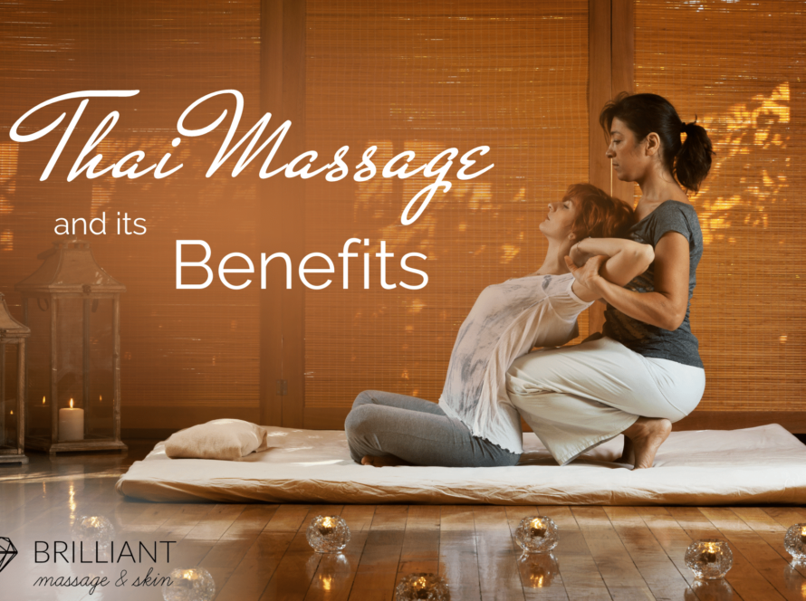 masseuse giving a Thai massage to a client: text: Thai massage and its benefits