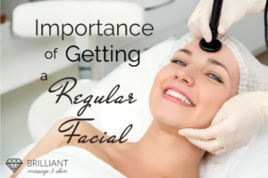 smiling girl having a facial: text: importance of getting a regular facial