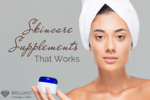 girl with skincare cream on hand: text: skincare supplements that works