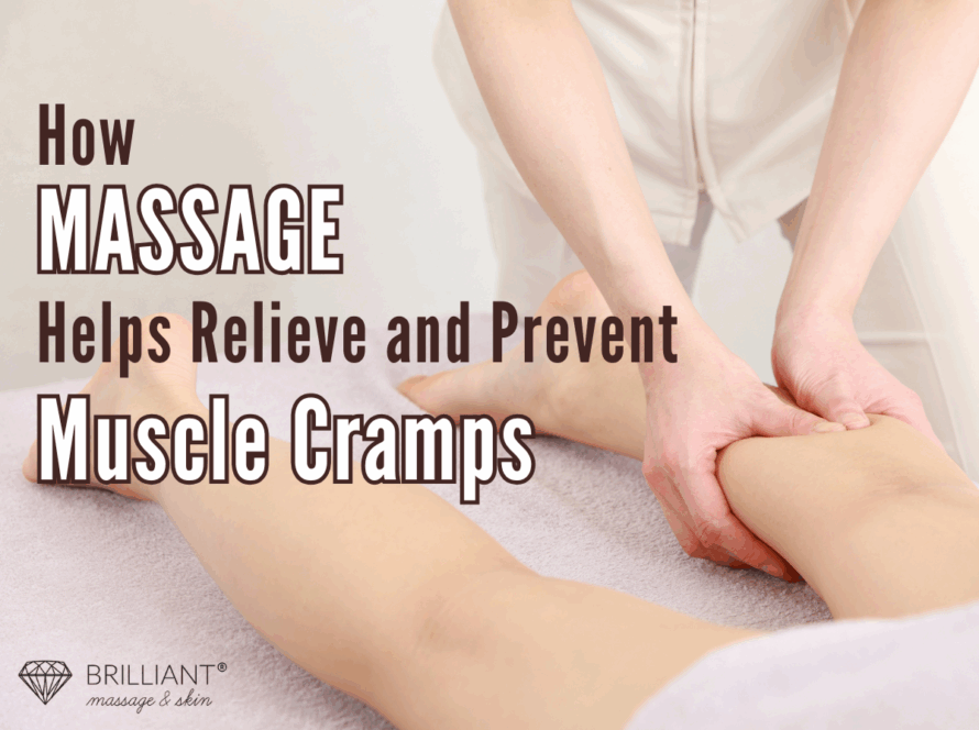 a therapist massaging a client's calf, text: how massage helps relieve and prevent muscle cramps