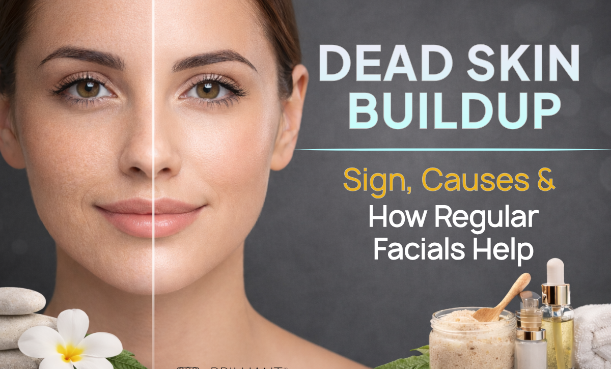 a beautiful with half face full of dead skin while the other is clear and smooth: text: Dead skin build up: Sign, Causes and How regular facials help
