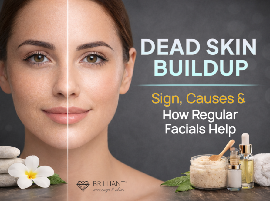 a beautiful with half face full of dead skin while the other is clear and smooth: text: Dead skin build up: Sign, Causes and How regular facials help