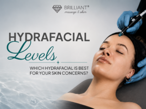 a beautiful girl having a hydrafacial with text "Hydrafacial Levels: Which hydrafacial is best for your skin concerns"