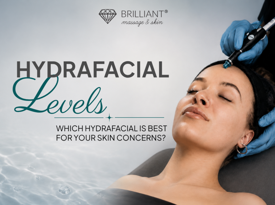 a beautiful girl having a hydrafacial with text "Hydrafacial Levels: Which hydrafacial is best for your skin concerns"